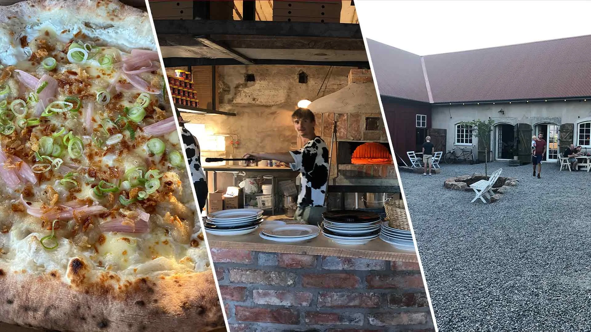 Uteservering och den charmiga träbyggnaden vid Vedens Lustgård i Axvall nära Skara.
